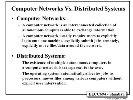 Computer Networks Vs. Distributed Systems