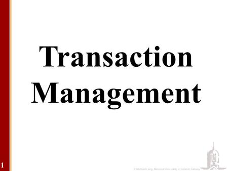 © Michael Lang, National University of Ireland, Galway 1 Transaction Management.