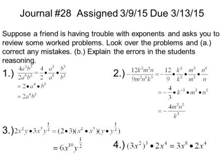 Journal #28 Assigned 3/9/15 Due 3/13/15