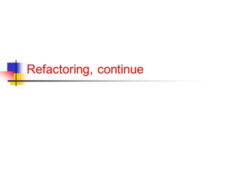 Refactoring, continue. Announcements Due today Resubmit HW5 (feedback on HW5 in SVN) HW7 HW8 will be up tonight Due Saturday at 5:59! Quiz 9 Spring 15.