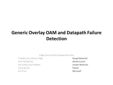 Generic Overlay OAM and Datapath Failure Detection