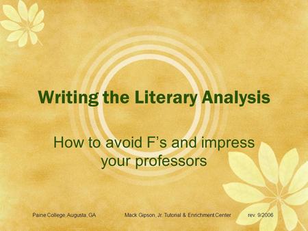 Writing the Literary Analysis