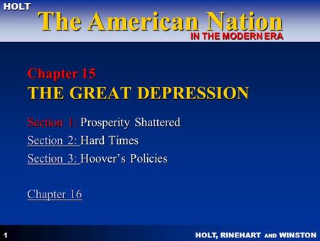 Chapter 15 THE GREAT DEPRESSION