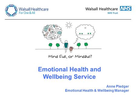 Emotional Health and Wellbeing Service Anne Pledger Emotional Health & Wellbeing Manager.