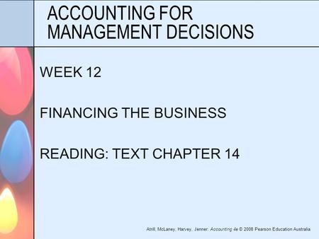 ACCOUNTING FOR MANAGEMENT DECISIONS