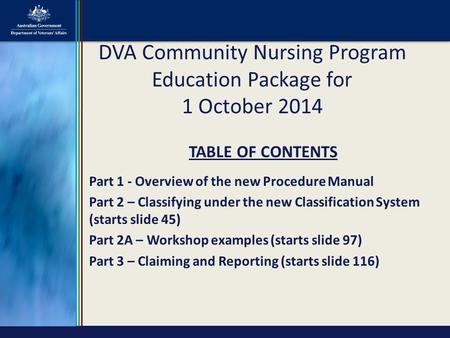 DVA Community Nursing Program Education Package for 1 October 2014