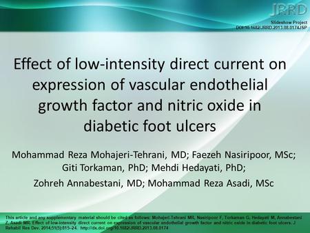 This article and any supplementary material should be cited as follows: Mohajeri-Tehrani MR, Nasiripoor F, Torkaman G, Hedayati M, Annabestani Z, Asadi.