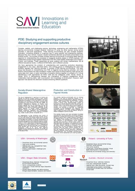 PDE: Studying and supporting productive disciplinary engagement across cultures Disciplinary focus: environmental science High school students Material.