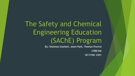 The Safety and Chemical Engineering Education (SAChE) Program