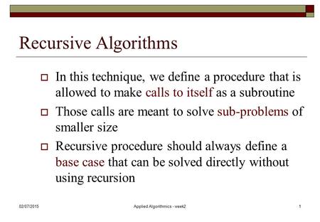 Applied Algorithmics - week2