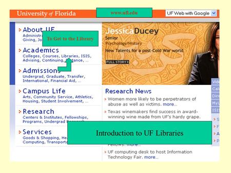 To Get to the Library Introduction to UF Libraries www.ufl.edu.