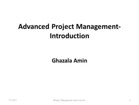 Advanced Project Management-Introduction