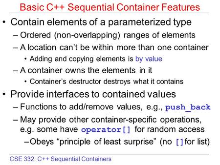 Basic C++ Sequential Container Features