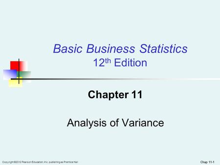 Chapter 11 Analysis of Variance