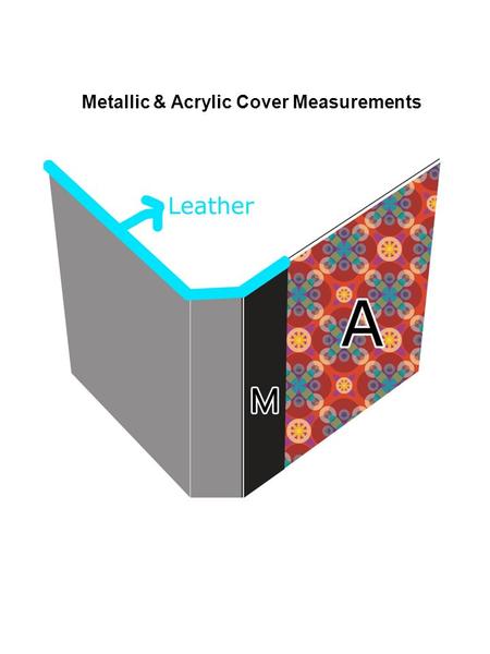 Metallic & Acrylic Cover Measurements. M B A : Actual cover to be shown B : Bleed (0.125 inch to each way) M: Folding Area (1 inch / covered by leather)