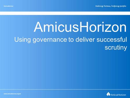 Www.amicushorizon.org.uk AmicusHorizon Making homes, helping people AmicusHorizon Using governance to deliver successful scrutiny www.amicushorizon.org.uk.