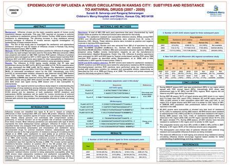 EPIDEMIOLOGY OF INFLUENZA A VIRUS CIRCULATING IN KANSAS CITY: SUBTYPES AND RESISTANCE TO ANTIVIRAL DRUGS (2007 - 2009) EPIDEMIOLOGY OF INFLUENZA A VIRUS.