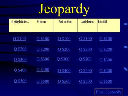 Jeopardy Q $100 Q $200 Q $300 Q $400 Q $500 Q $100 Q $200 Q $300 Q $400 Q $500 Final Jeopardy.