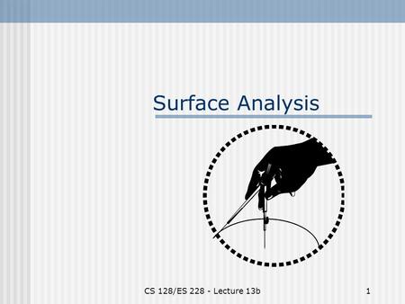 CS 128/ES 228 - Lecture 13b1 Surface Analysis. CS 128/ES 228 - Lecture 13b2 How do we display a map with “elevation”? Chloropleth map Contour map Surface.