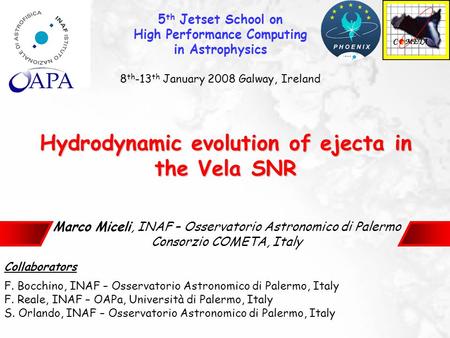 Marco Miceli, INAF – Osservatorio Astronomico di Palermo Consorzio COMETA, Italy Collaborators F. Bocchino, INAF – Osservatorio Astronomico di Palermo,