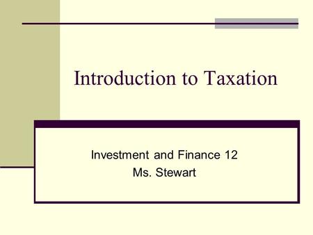 Introduction to Taxation