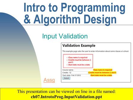 Intro to Programming & Algorithm Design