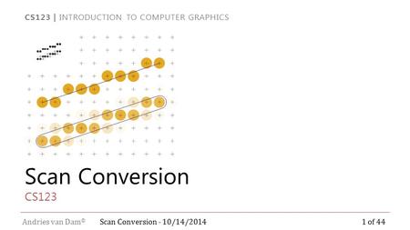 CS123 | INTRODUCTION TO COMPUTER GRAPHICS Andries van Dam © Scan Conversion CS123 1 of 44Scan Conversion - 10/14/2014.