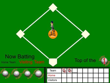 Home Visitors Team12 Now Batting Home Team Visiting Team Top of the.
