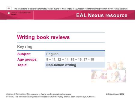 This project and its actions were made possible due to co-financing by the European Fund for the Integration of Third-Country Nationals Writing book reviews.