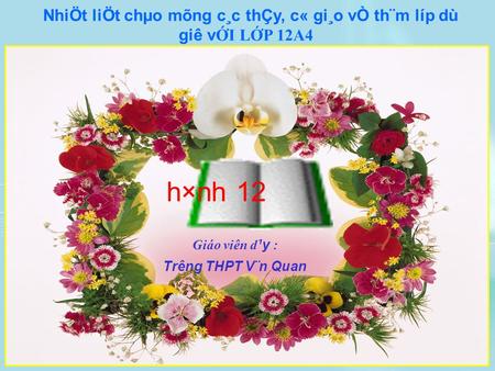 Giáo viên d ¹y : Tr­êng THPT V¨n Quan NhiÖt liÖt chµo mõng c¸c thÇy, c« gi¸o vÒ th¨m líp dù giê v ỚI LỚP 12A4 h×nh 12.