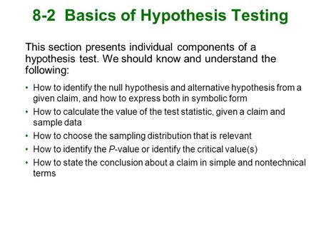 8-2 Basics of Hypothesis Testing