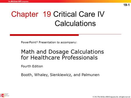 Chapter 19 Critical Care IV Calculations