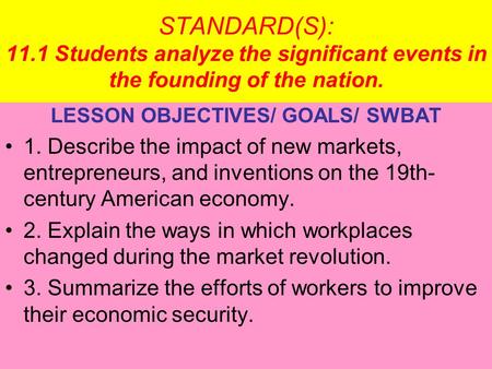 LESSON OBJECTIVES/ GOALS/ SWBAT