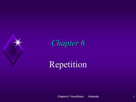 Chapter 6 - Visual Basic Schneider1 Chapter 6 Repetition.