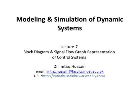 Modeling & Simulation of Dynamic Systems