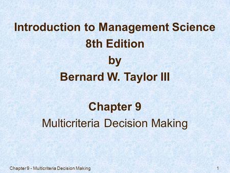 Introduction to Management Science