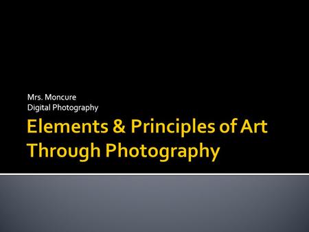 Mrs. Moncure Digital Photography.  The “building block” of design.  All good design will have one or more of these elements; line, color, shape, form,