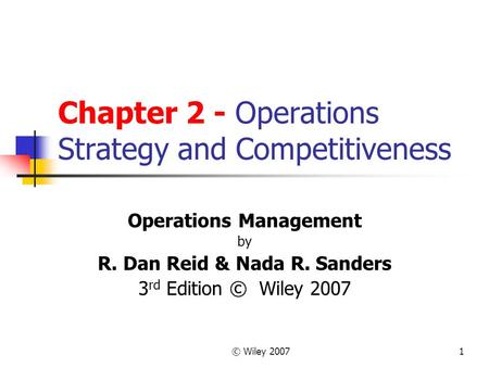 Chapter 2 - Operations Strategy and Competitiveness