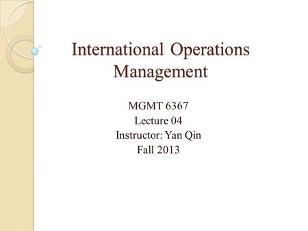 International Operations Management