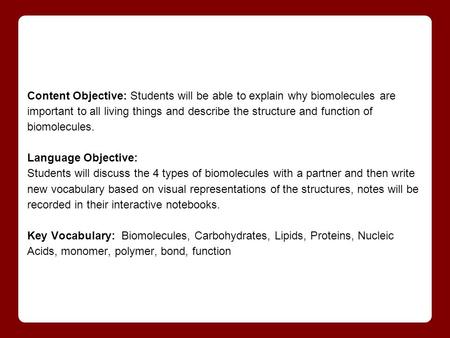 BIOMOLECULES Four groups of organic compounds found in living things are carbohydrates, lipids, nucleic acids and proteins. aka: Macromolecules “macro”