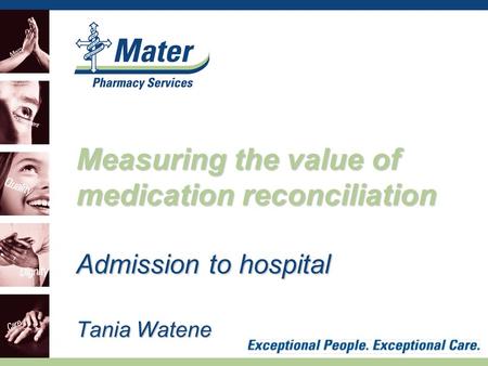 Admission to hospital Tania Watene Measuring the value of medication reconciliation.