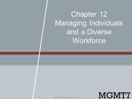 Chapter 12 Managing Individuals and a Diverse Workforce