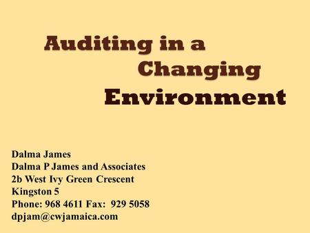 Environment Auditing in a Changing Dalma James