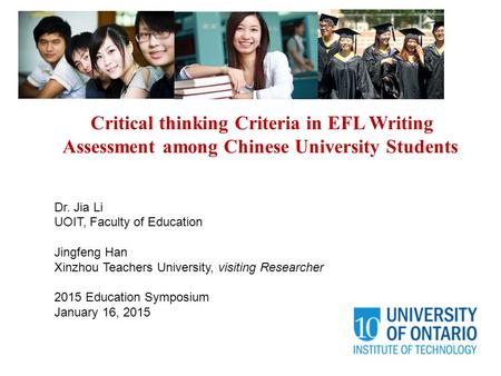 Dr. Jia Li UOIT, Faculty of Education Jingfeng Han