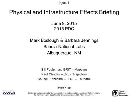 June 9, 2015 2015 PDC Mark Boslough & Barbara Jennings Sandia National Labs Albuquerque, NM Sandia is a multiprogram laboratory operated by Sandia Corporation,