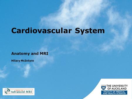 Cardiovascular System Anatomy and MRI Hilary McIntyre.