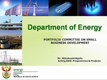 PORTFOLIO COMMITTEE ON SMALL BUSINESS DEVELOPMENT Mr. Mthokozisi Mpofu Acting DDG: Programmes & Projects.