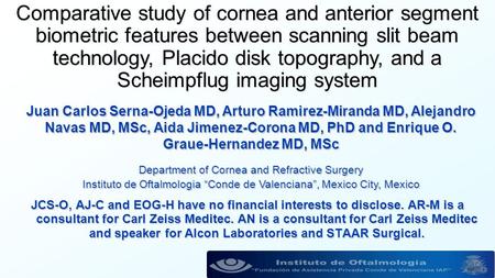 Purpose We studied the interdevice agreement of three systems in the different measurements of the corneal and anterior segment biometric parameters. The.