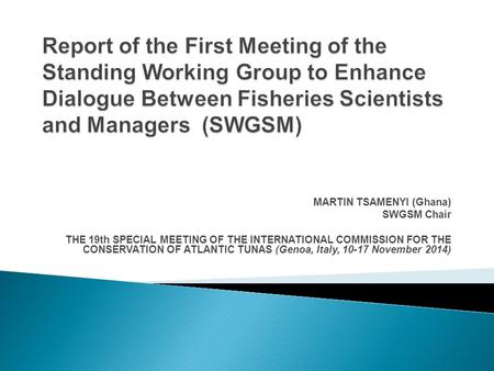 MARTIN TSAMENYI (Ghana) SWGSM Chair THE 19th SPECIAL MEETING OF THE INTERNATIONAL COMMISSION FOR THE CONSERVATION OF ATLANTIC TUNAS (Genoa, Italy, 10-17.