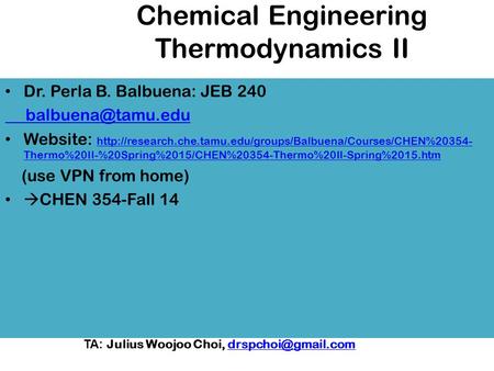 Chemical Engineering Thermodynamics II